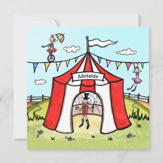Uitnodiging voor gepersonaliseerde Circus Birthday (Voorkant)