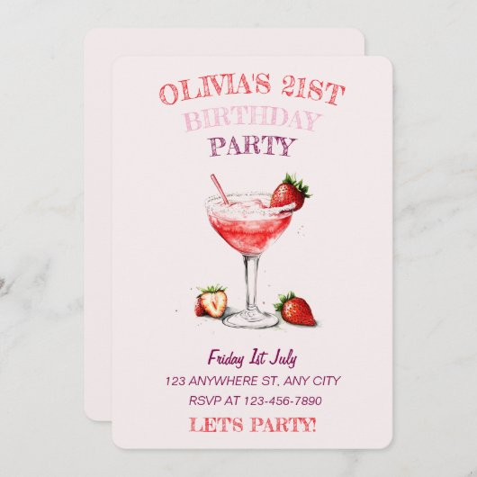 Uitnodiging voor gepersonaliseerde cocktail verjaa (Voorkant / Achterkant)