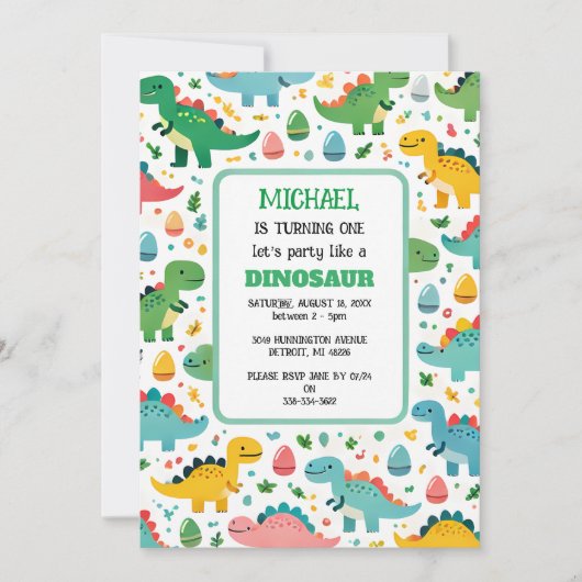 Uitnodiging voor gepersonaliseerde dinosaurus verj (Voorkant)