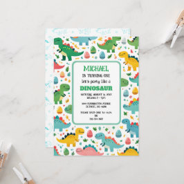 Uitnodiging voor gepersonaliseerde dinosaurus verj