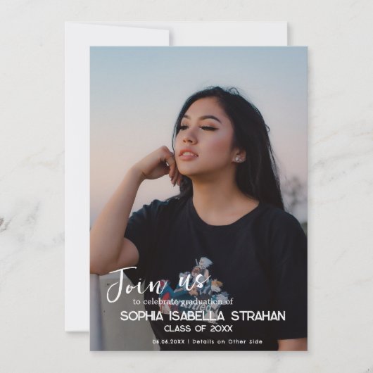 Uitnodiging voor gepersonaliseerde fotoafstudeerfe (Voorkant)