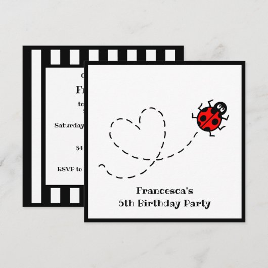Uitnodiging voor gepersonaliseerde Ladybird (Voorkant / Achterkant)