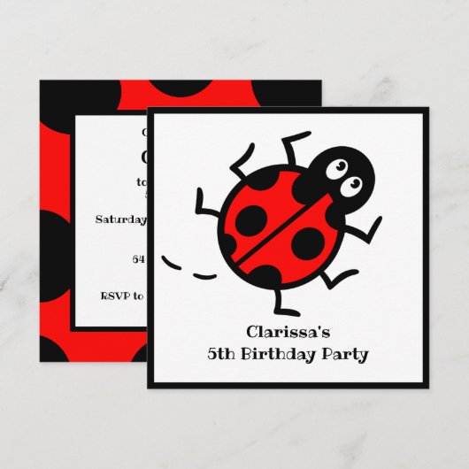 Uitnodiging voor gepersonaliseerde Ladybird Patter (Voorkant / Achterkant)
