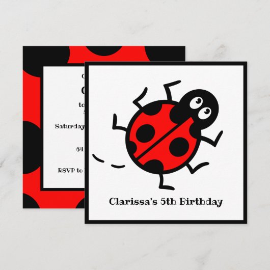 Uitnodiging voor gepersonaliseerde Ladybird Patter (Voorkant / Achterkant)