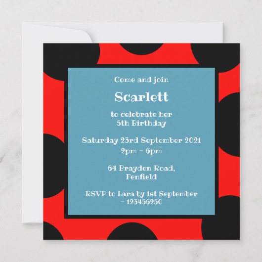 Uitnodiging voor gepersonaliseerde Ladybird Patter (Achterkant)