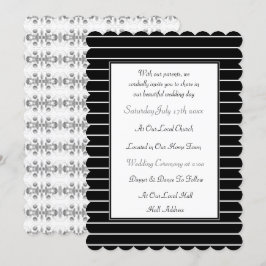 Uitnodiging voor geschulpte zwart-wit bruiloft
