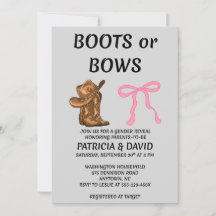 Uitnodiging voor geslacht onthulling feest 'Laarze