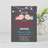 Uitnodiging voor geslacht onthulling feest op 4 ju (Staand voorkant)