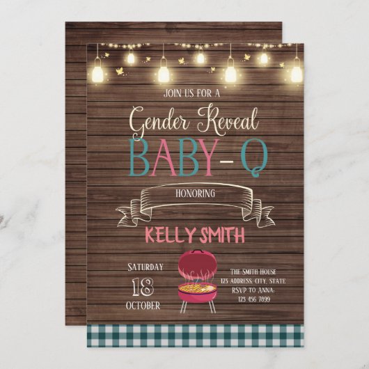 Uitnodiging voor geslacht onthulling feest van Bab (Voorkant / Achterkant)