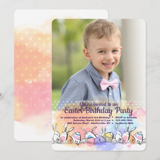 Uitnodiging voor gestippelde paasfoto (Voorkant / Achterkant)