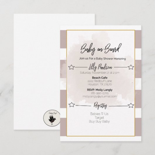 Uitnodiging voor gestreept Baby shower (Voorkant / Achterkant)