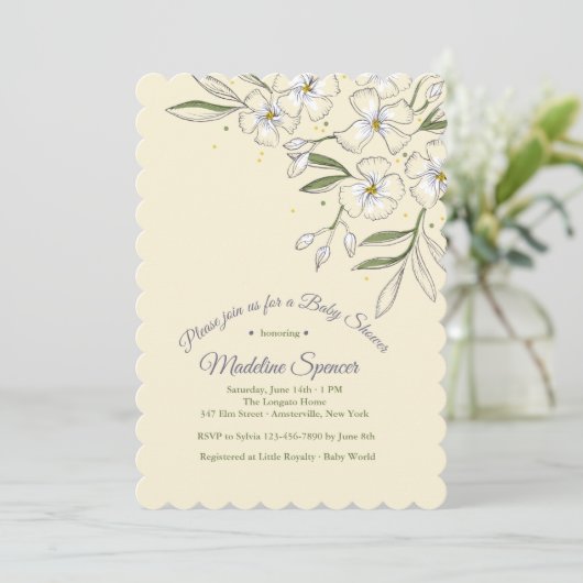 Uitnodiging voor geurjasmijn Baby shower (Staand voorkant)
