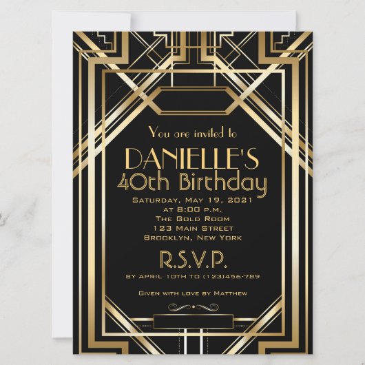 Uitnodiging voor geweldige geïnspireerde Art Deco  (Voorkant)