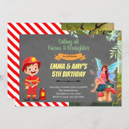 Uitnodiging voor gezamenlijk feest van fee en bran (Voorkant / Achterkant)