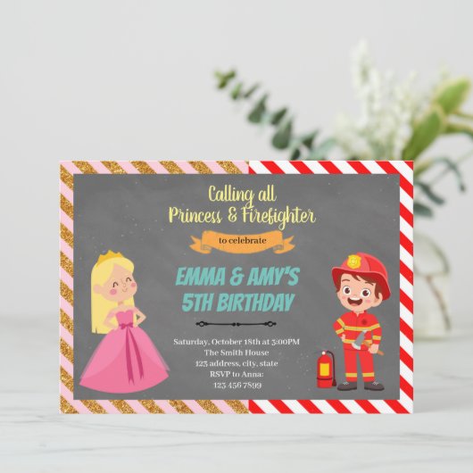 Uitnodiging voor gezamenlijk feest van prinses en (Staand voorkant)