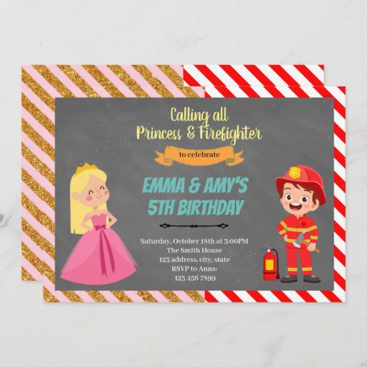 Uitnodiging voor gezamenlijk feest van prinses en (Voorkant / Achterkant)