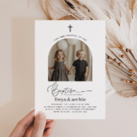 Uitnodiging voor gezamenlijke doop met boogfoto