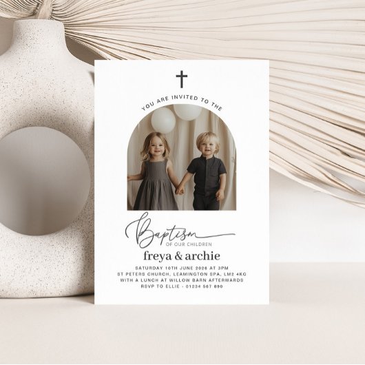 Uitnodiging voor gezamenlijke doop met boogfoto