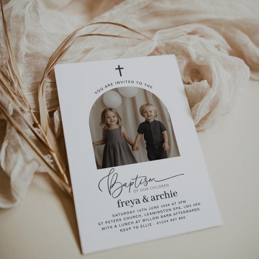 Uitnodiging voor gezamenlijke doop met boogfoto