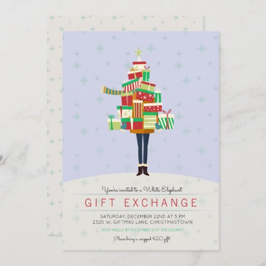 Uitnodiging voor Gift Exchange White Elephant Part (Voorkant / Achterkant)