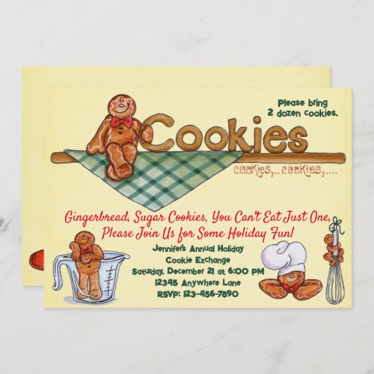 Uitnodiging voor Gingerbread Cookie Exchange (Voorkant / Achterkant)