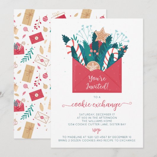 Uitnodiging voor Gingerbread Cookie Exchange Party (Voorkant / Achterkant)