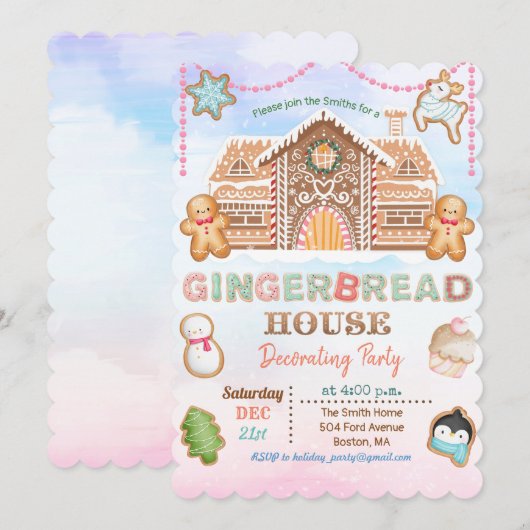 Uitnodiging voor Gingerbread House Kerstfeest (Voorkant / Achterkant)