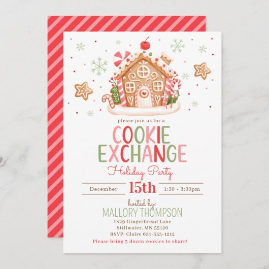Uitnodiging voor Gingerbread House Koekjesruil (Voorkant / Achterkant)