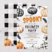 Uitnodiging voor Gingham Pompoen Halloween Feest (Voorkant / Achterkant)