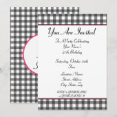 uitnodiging voor gingham verjaardagsfeestje (Voorkant / Achterkant)