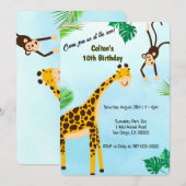 Uitnodiging voor giraffe- en apensafari of feestje (Voorkant / Achterkant)