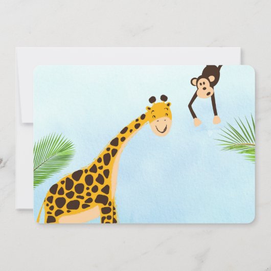 Uitnodiging voor Giraffe en Monkey Safari- of dier (Achterkant)