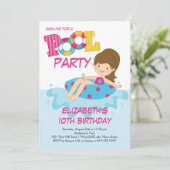 Uitnodiging voor Girl Birthday Summer Pool (Staand voorkant)