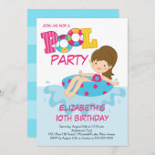 Uitnodiging voor Girl Birthday Summer Pool (Voorkant / Achterkant)