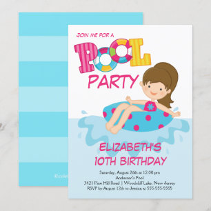 Uitnodiging voor Girl Birthday Summer Pool