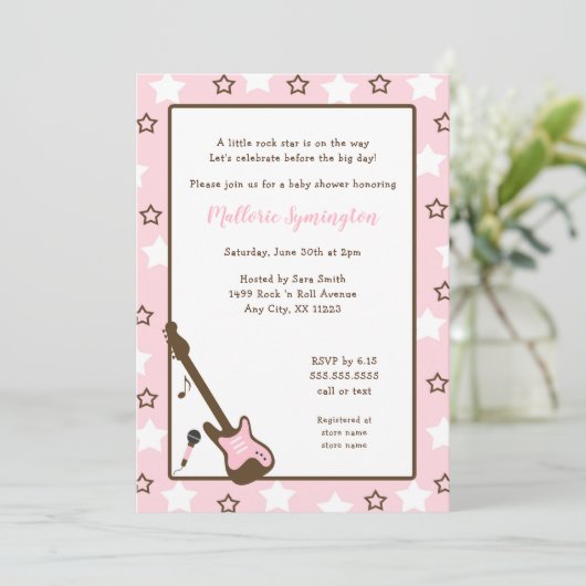 Uitnodiging voor Girl Rock Star Baby Shower (Staand voorkant)