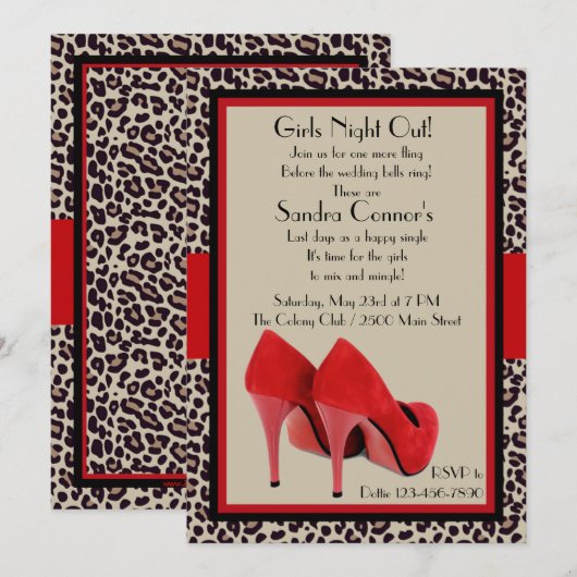 Uitnodiging voor Girl's Heels (Leopard) (Voorkant / Achterkant)