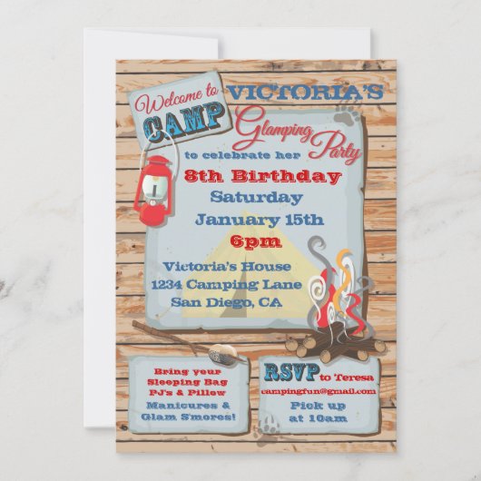 Uitnodiging voor glamping-campingfeest (Voorkant)