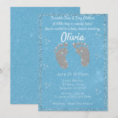 Uitnodiging voor Glitter Footprint Baby shower (Voorkant / Achterkant)
