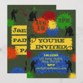 Uitnodiging voor Glitter Paintball Party (Voorkant / Achterkant)