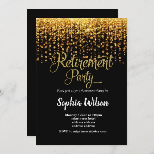 Uitnodiging voor glitter Retirement Party (Voorkant / Achterkant)