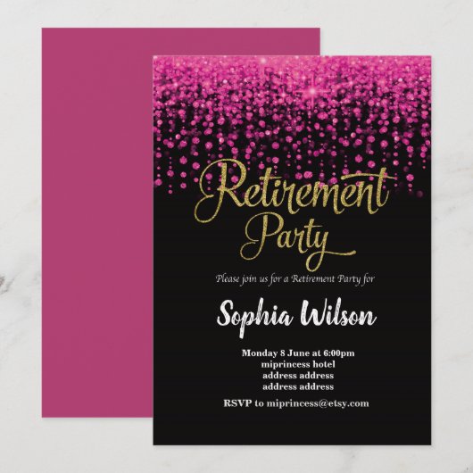 Uitnodiging voor glitter Retirement Party (Voorkant / Achterkant)