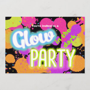 Uitnodiging voor glow-in-the-dark verfspatfeest