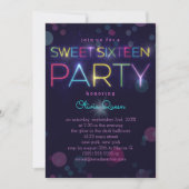 Uitnodiging voor Glow Neon Sweet Sixteen-feestje (Voorkant)