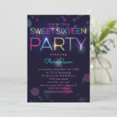 Uitnodiging voor Glow Neon Sweet Sixteen-feestje (Staand voorkant)
