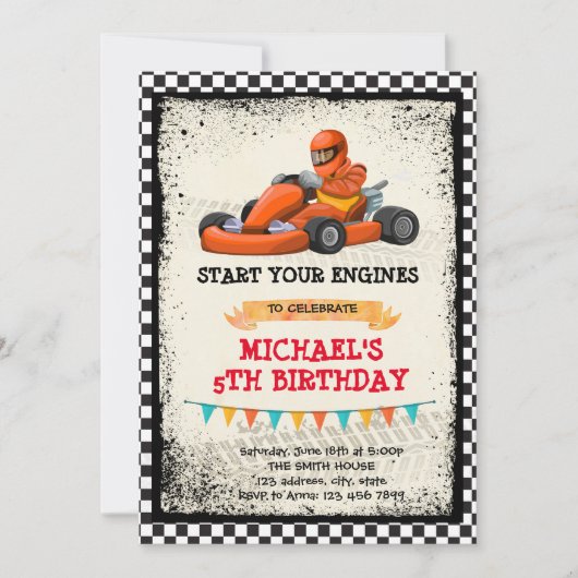 Uitnodiging voor go-kartfeestje (Voorkant)