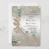 Uitnodiging voor Gold Blue Stone Verloving (Voorkant)