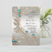 Uitnodiging voor Gold Blue Stone Verloving (Staand voorkant)