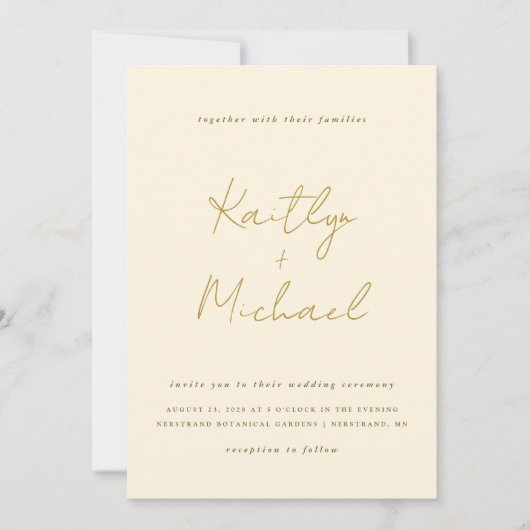 Uitnodiging voor Gold & Cream Wedding Modern Hands (Voorkant)