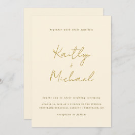 Uitnodiging voor Gold & Cream Wedding Modern Hands